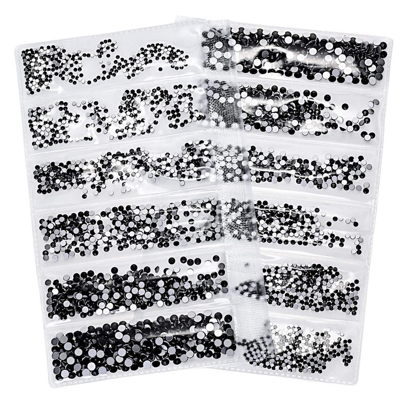 Bememo 3456 Pcs Crystals Diamond Rhinestones AB Clear Flat Back Round Gems Flatback Glass Mixed Size Crystals Gems for Crafts Clothes Shoes Makeup Bags Decor, 6 Sizes(Black) - Image 4